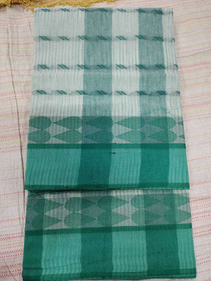 HARE KRISHNA ENTERPRISE Printed Tant Pure Cotton Saree(Green, Beige)