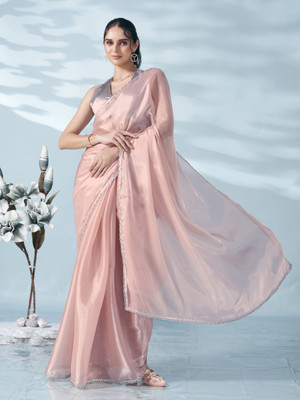 Tikhi Imli Solid/Plain Bollywood Satin Saree(Pink)