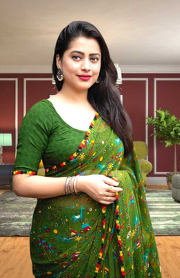 S.R.TEXTILES Self Design Bollywood Georgette Saree(Green)