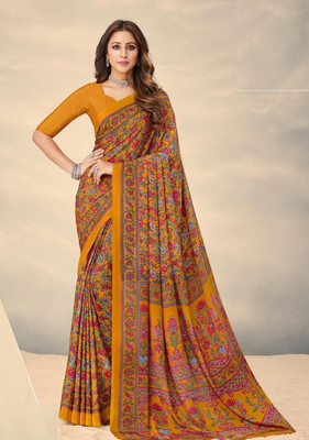 REBOOT FASHIONS Floral Print Bollywood Crepe Saree(Mustard)