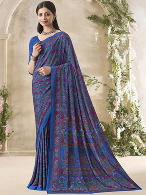 Anouk Rustic Printed Daily Wear Crepe Saree(Blue)