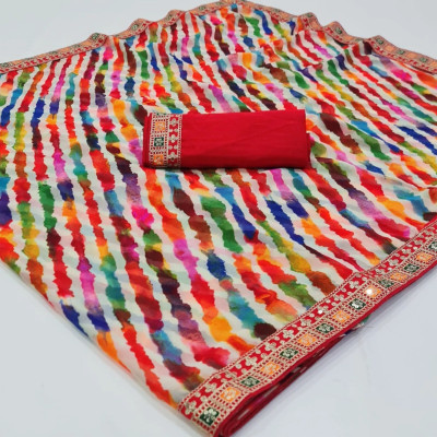 S.R.TEXTILES Blocked Printed Bollywood Georgette Saree(Multicolor)