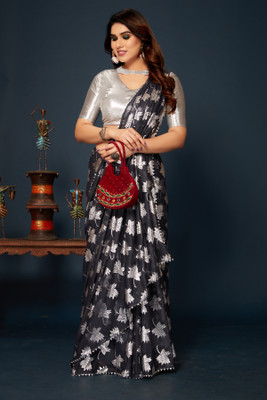 tikli Embellished Bollywood Silk Blend Saree(Grey)