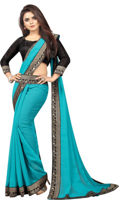 LIMTD Solid/Plain Bollywood Georgette Saree(Green)