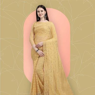 NORAFLEX Self Design Bollywood Net Saree(Cream)