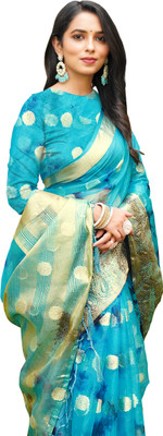 Aarunika SBT Solid/Plain Bollywood Organza Saree(Blue)
