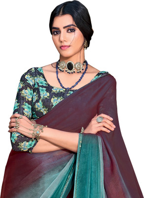 Akhilam Embellished Bollywood Chiffon Saree(Maroon)