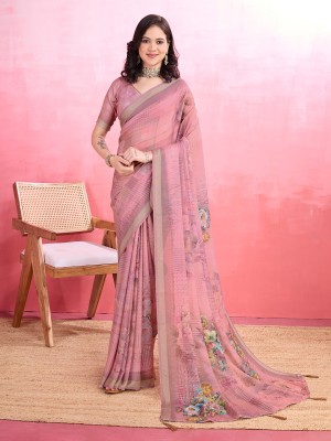 RekhaManiyar Printed Bollywood Crepe Saree(Pink)