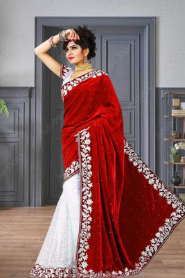 Freydis Self Design Banarasi Velvet Saree(Red)