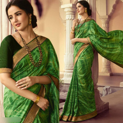 Hensi sarees shop Woven Jamdani Georgette, Art Silk Saree(Green)