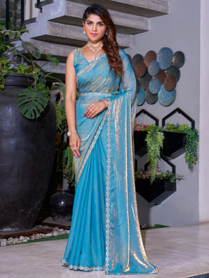 Sareemall Embellished Bollywood Chiffon Saree(Blue)