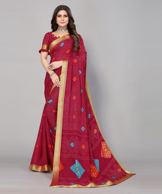 YASHIKA Printed Bollywood Georgette, Lace Saree(Maroon)