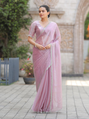 Meena Bazaar Embroidered Bollywood Organza Saree(Purple)