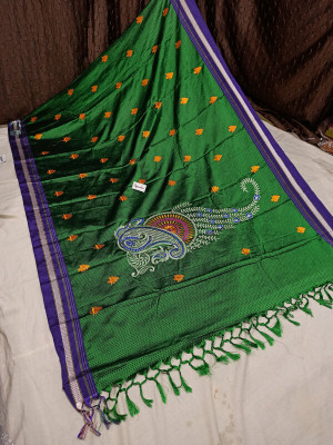 Spewim Woven Ilkal Cotton Blend Saree(Green)