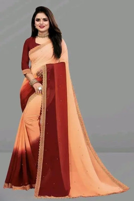sachani Ombre, Embellished Mysore Georgette Saree(Cream, Maroon)