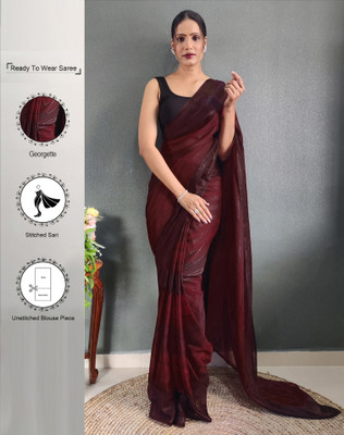 SIRIL Solid/Plain, Ombre, Embellished Bollywood Chiffon, Georgette Saree(Maroon, Brown)