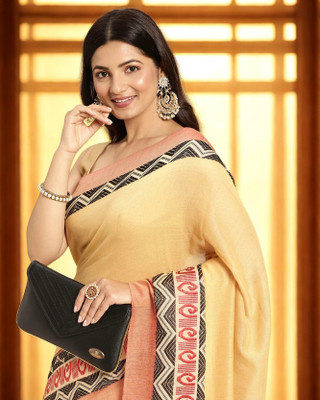 Desh Bidesh Self Design, Striped, Solid/Plain Handloom Cotton Blend, Pure Cotton Saree(Yellow)