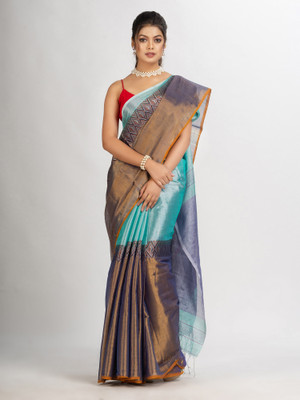 angoshobha Woven Handloom Cotton Silk Saree(Gold)
