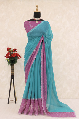 Jennyfab Self Design Bollywood Organza Saree(Light Blue)