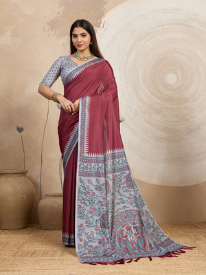 DRAVYA WOMEN Woven Madhubani Jacquard, Silk Blend Saree(Maroon)