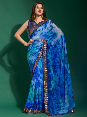 Divastri Embellished Bollywood Chiffon Saree(Blue)
