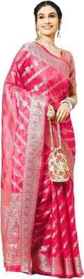 SHRIMAY Woven Kanjivaram Silk Blend Saree(Pink)