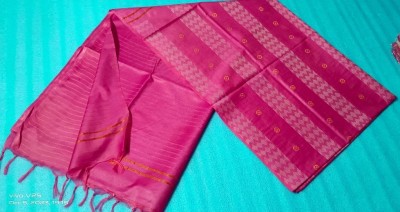 A R HANDLOOM Striped, Woven, Self Design, Solid/Plain Jamdani Jacquard, Silk Blend Saree(Pink)