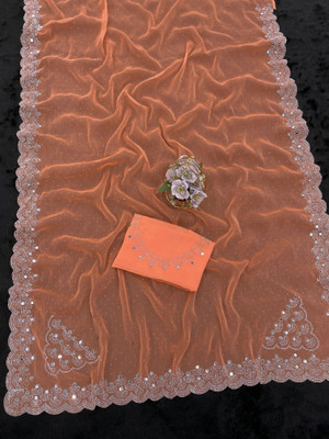 EthnicAura Embroidered Bollywood Organza Saree(Orange)
