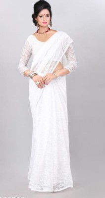 Fashion Field Dyed Bollywood Net Saree(White)