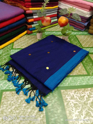 Moumitasaree Solid/Plain Tant Pure Cotton Saree(Blue)
