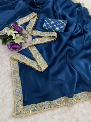 Disha Fashion Solid/Plain Bollywood Organza Saree(Blue)