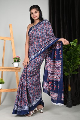 cotton mul mul bollywood saree Printed Daily Wear Pure Cotton Saree(Blue)