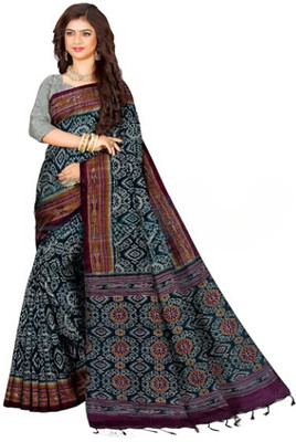 Joyguru Textile Printed Sambalpuri Cotton Blend Saree(Grey)