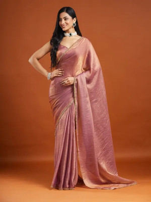 Vraggi Embellished, Embroidered, Solid/Plain Bollywood Chiffon, Pure Silk Saree(Purple)