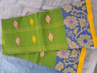 Moumitasaree Solid/Plain, Self Design Tant Pure Cotton Saree(Dark Green)