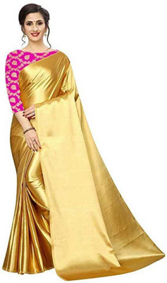 SHREEJI ENTERPRISE Solid/Plain Banarasi Satin Saree(Gold)