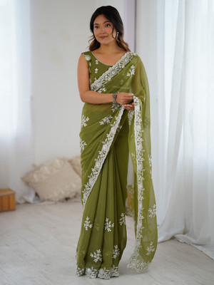 Sareemall Embroidered Bollywood Georgette Saree(Light Green)