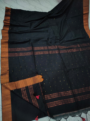 SAYAN CREATION Self Design Handloom Pure Cotton Saree(Black)