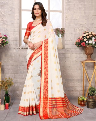 YASHIKA Embroidered, Self Design, Woven Kanjivaram Art Silk, Jacquard Saree(White)