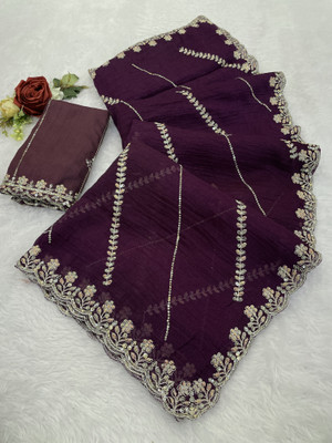 Tradivibe Embroidered Bollywood Chiffon Saree(Mustard)