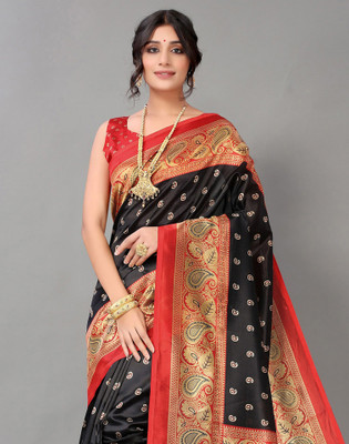 Samah Woven Daily Wear Silk Blend Saree(Black, Beige)