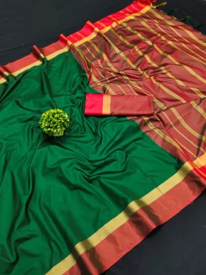 NightBlue Solid/Plain Bollywood Cotton Silk Saree(Green)