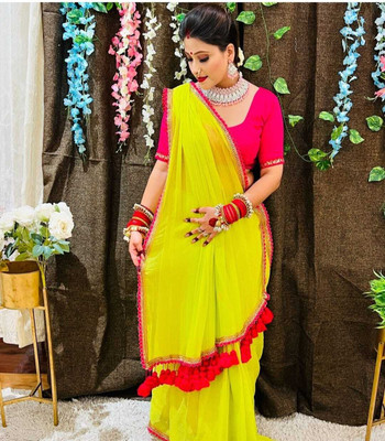 AAMONASTHA Solid/Plain, Dyed Bollywood Georgette Saree(Light Green)