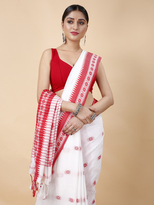 Ruuprekha Woven Garad Pure Cotton Saree(White)