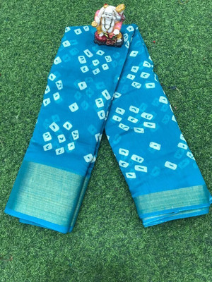 NAAGMANI CREATION Printed Bandhani Cotton Blend Saree(Light Blue)