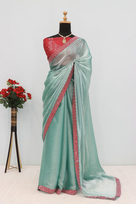 JENNYFEB Embellished Bollywood Brasso Saree(Light Blue)