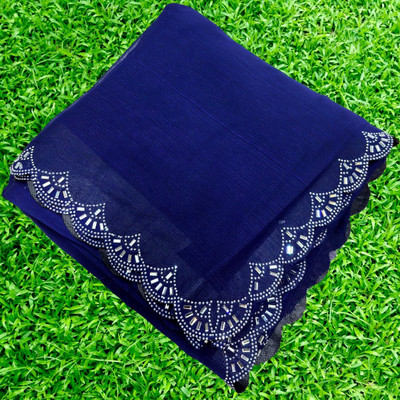 pari creation Solid/Plain, Self Design, Embellished Bollywood Georgette Saree(Blue)