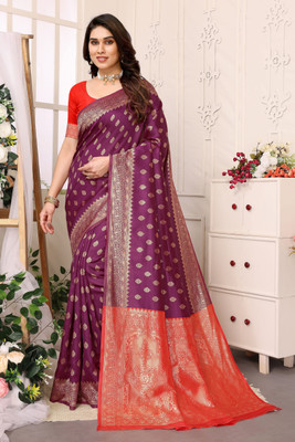 Soor Panchi Woven Banarasi Polyester Saree(Magenta)