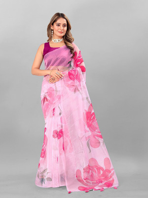 ANOUK Printed Daily Wear Organza Saree(Pink)
