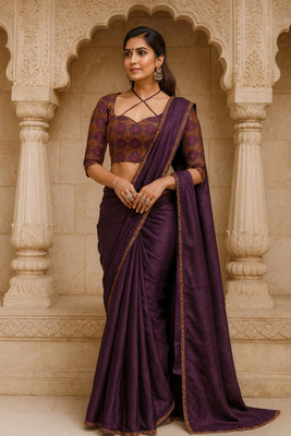 Nancy Desinger Solid/Plain Bollywood Pure Silk Saree(Purple)